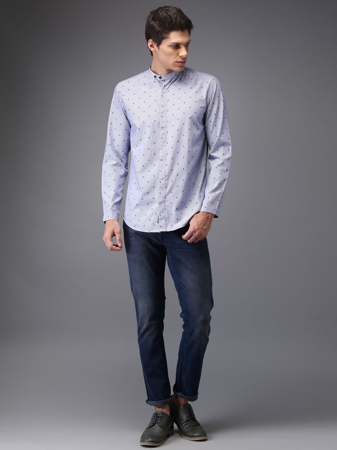 Bene Kleed Men Blue Smart Slim Fit Self Design Casual Shirt