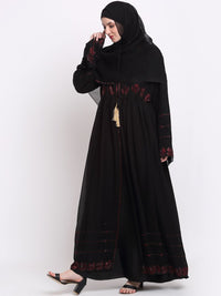 KLOTTHE Women Black & Red Embellished Burqas With Scarf