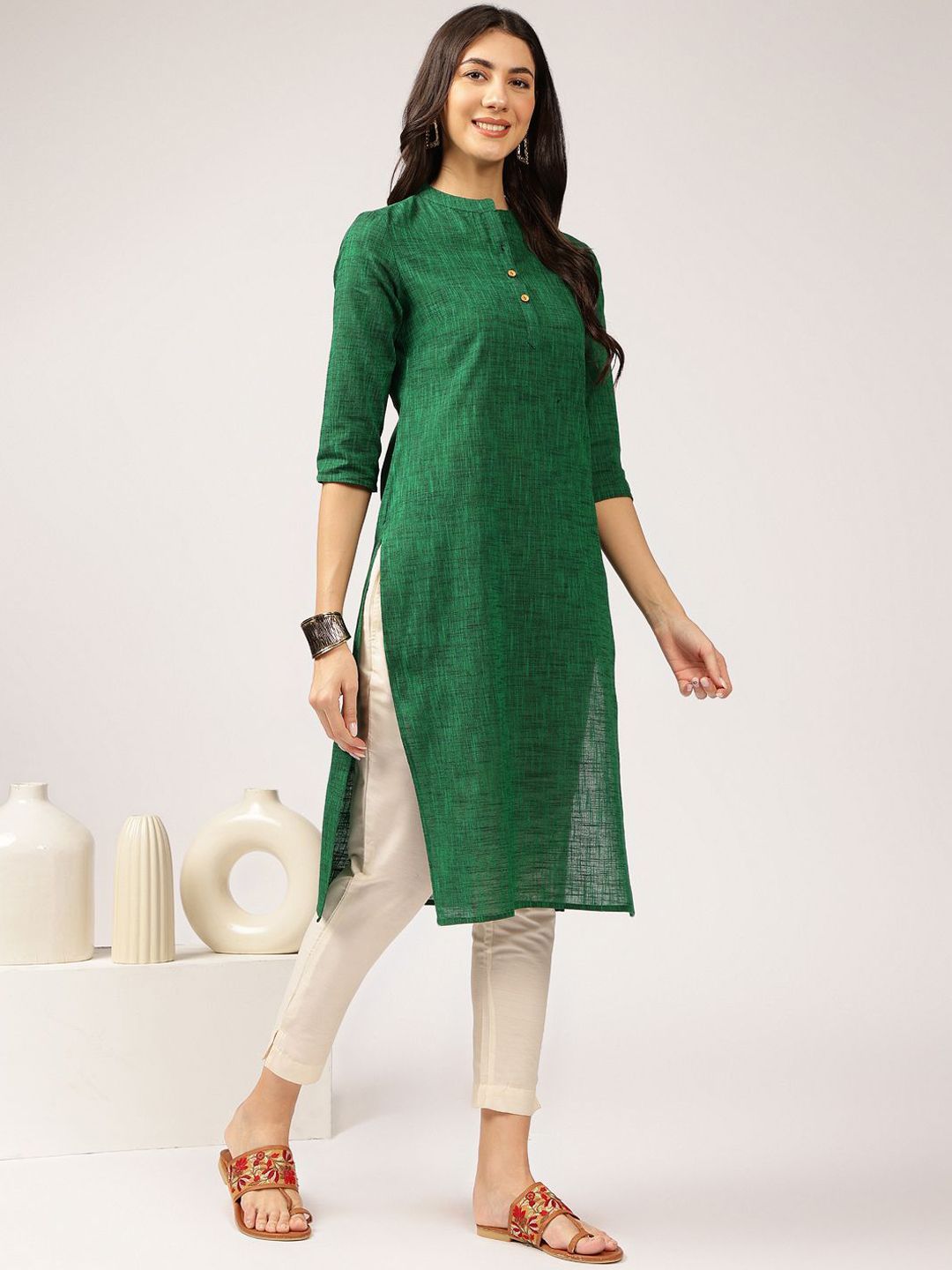 Anouk Mandarin Collar Pure Cotton Straight Kurta