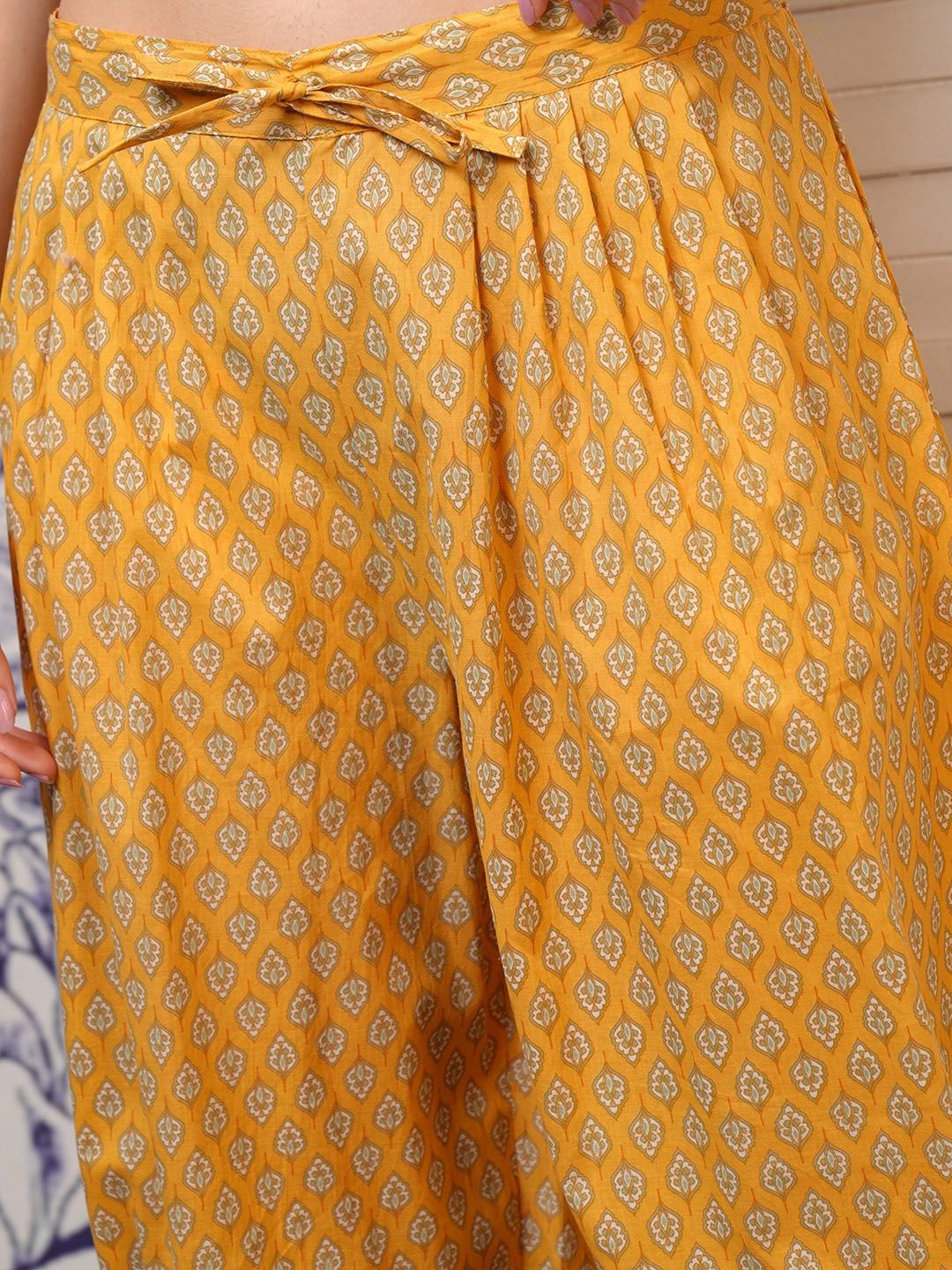 Vishudh Mustard Ethnic Motifs Printed Regular Pure Cotton Kurta with Trouser & Dupatta