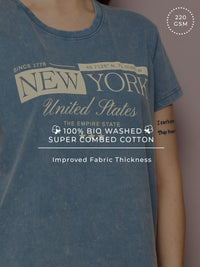 DILLINGER Women's Acid Washed Boxy Fit Varsity Printed Tshirt