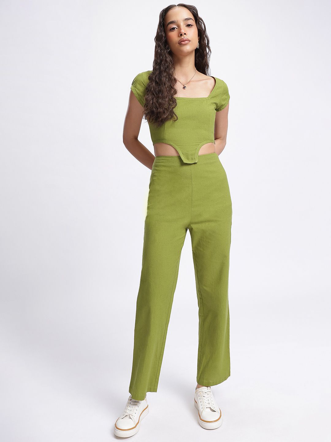 DressBerry Cyberlime Chic Crop Top with Trousers