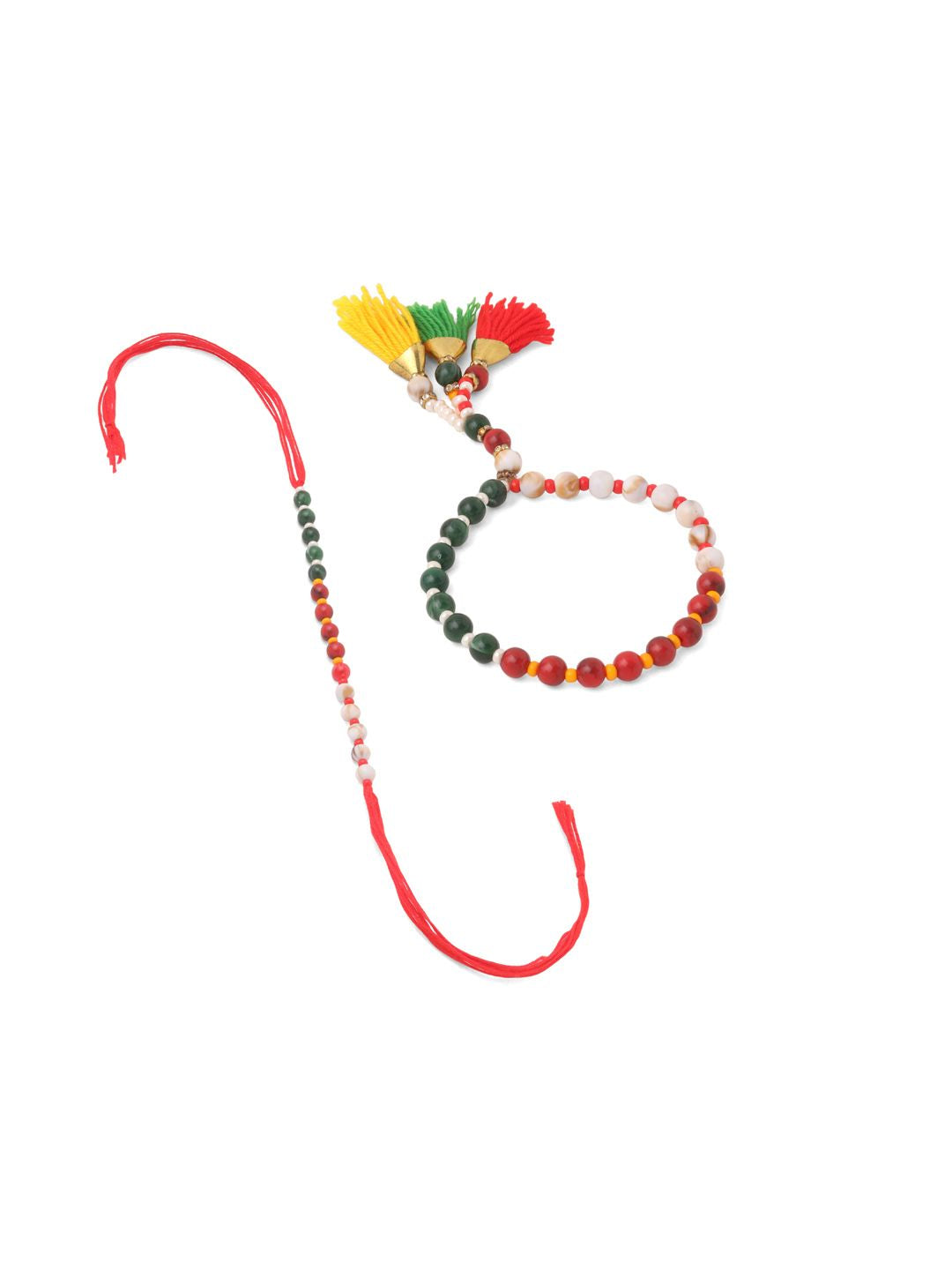 NVR Multicolor Artificial Beads Set of 2 Bhaiya Bhabhi Rakhi with Roli Chawal Chandan