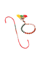 NVR Multicolor Artificial Beads Set of 2 Bhaiya Bhabhi Rakhi with Roli Chawal Chandan