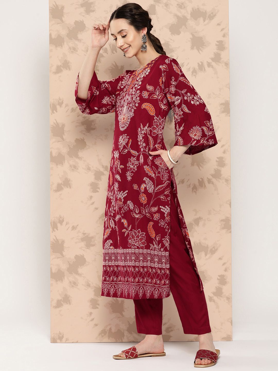 Anouk Ethnic Motifs Printed Kurta with Trousers & Dupatta