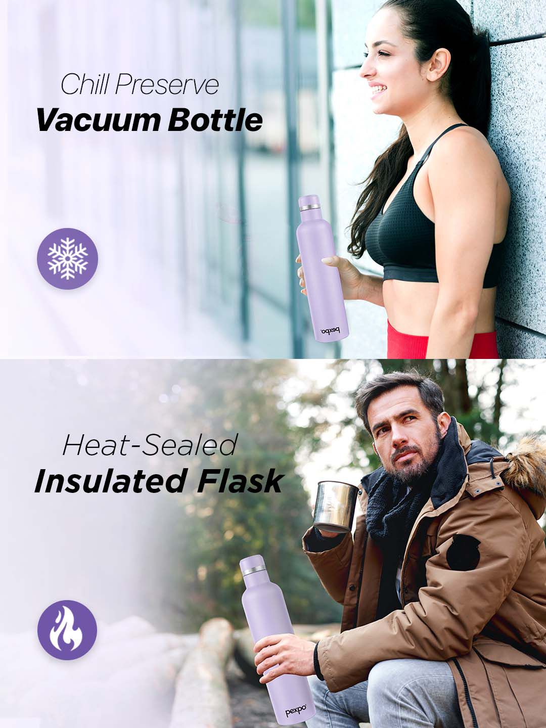 Pexpo Oreo Purple ISI Certified Thermosteel Hot and Cold Flask Water Bottle 980 ml