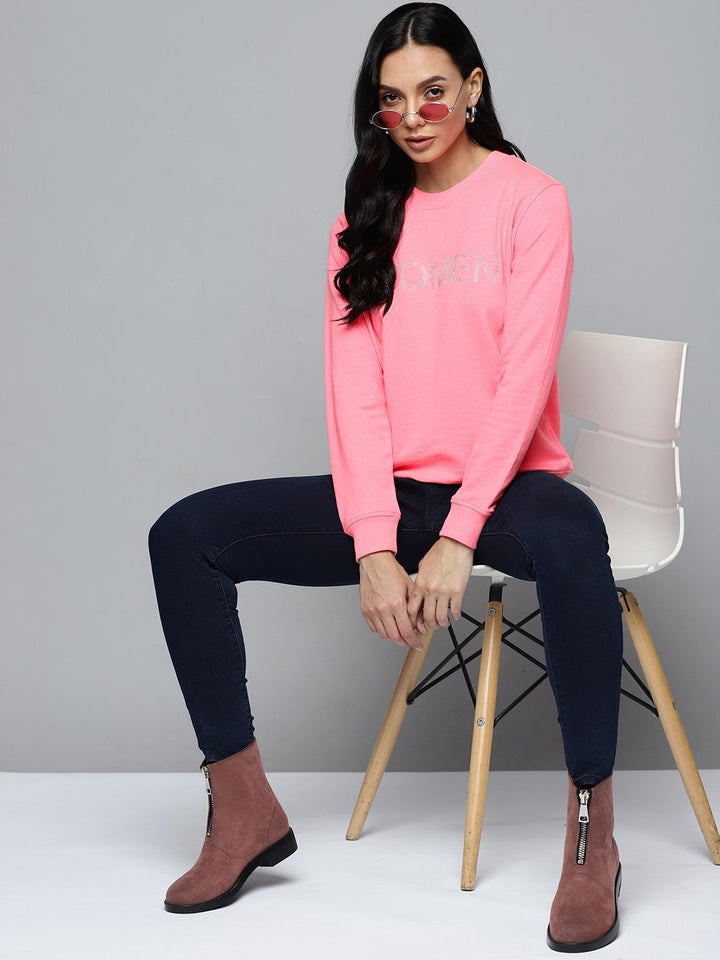 SASSAFRAS Women Pink Studded Terry Sweatshirt