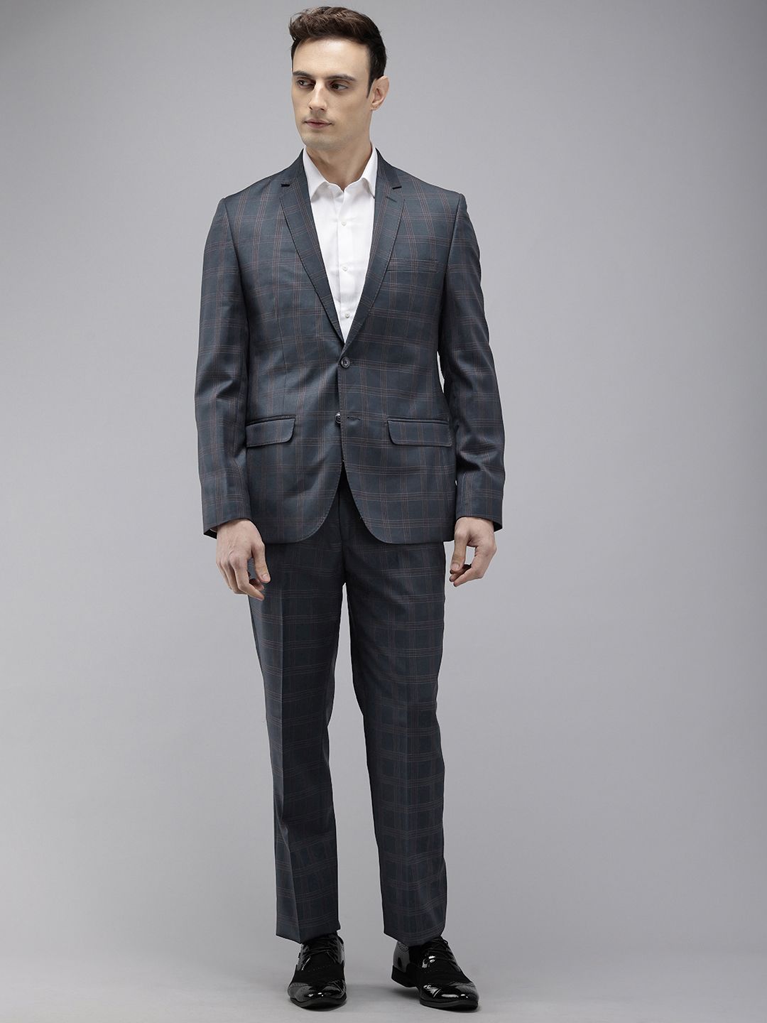 Park Avenue Checked Notched Lapel Single-Breasted Formal 2 Piece Suits