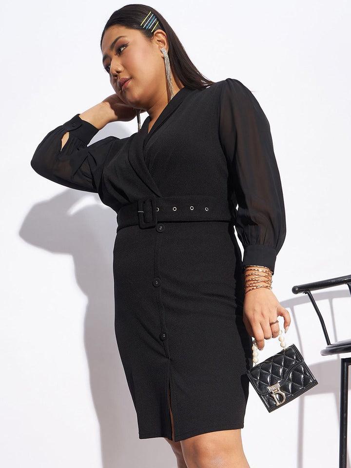 SASSAFRAS Curve Plus Size V-Neck Sheath Dress