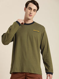 DILLINGER Men Olive Green Printed Cotton Oversized  T-shirt
