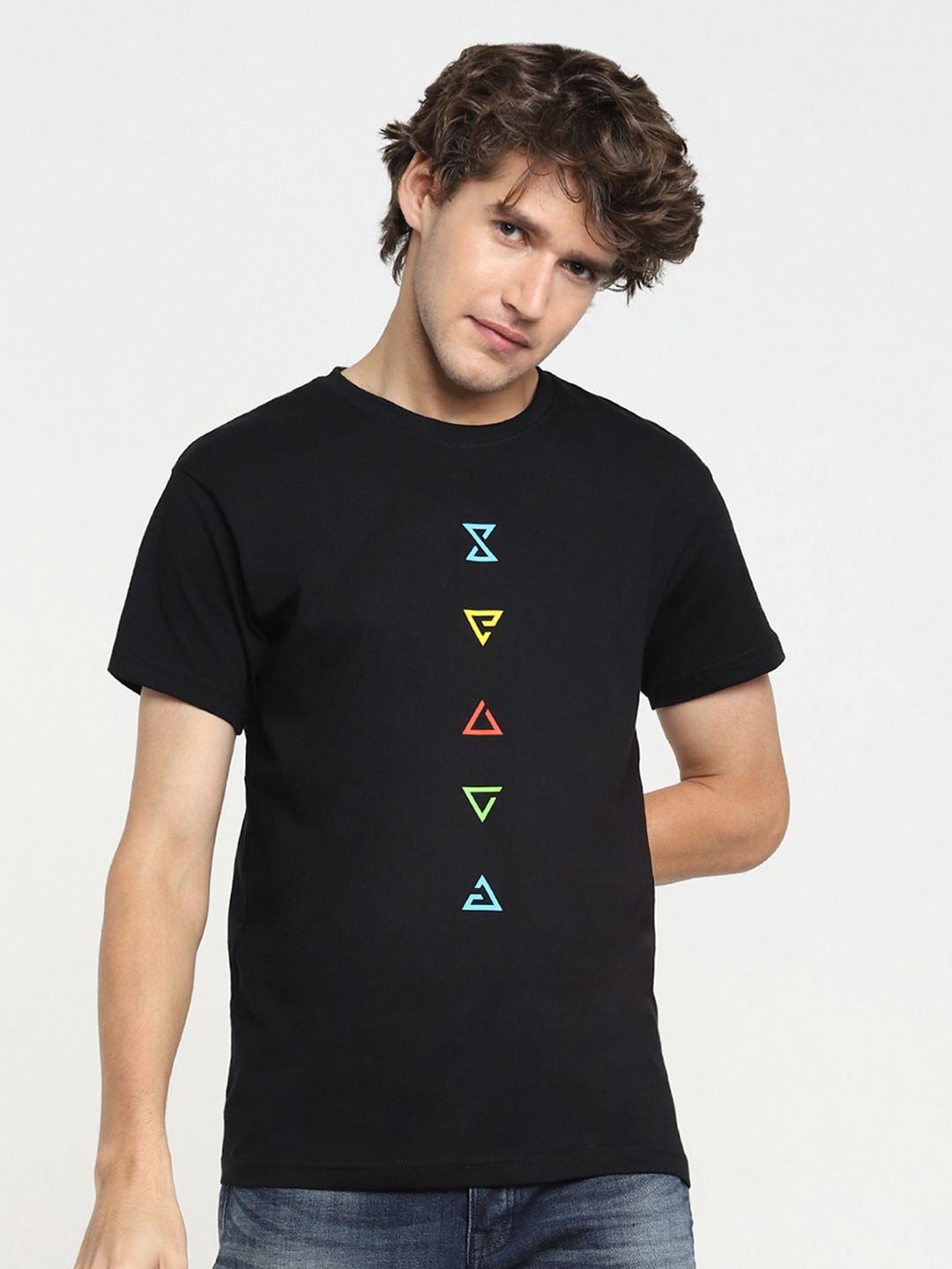 Bewakoof Men Black Printed Pure Cotton T-shirt