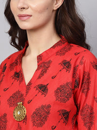 SOJANYA Women Red & Black Printed A-Line Kurta
