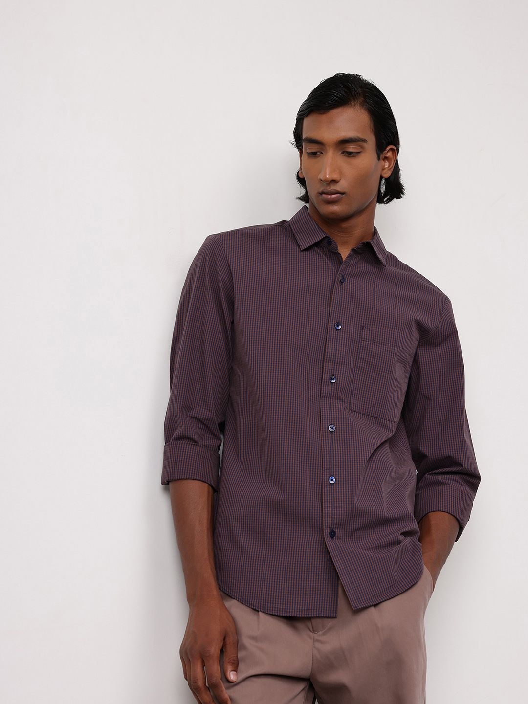 ether Classic Fit Gingham Checks Pure Cotton Shirt