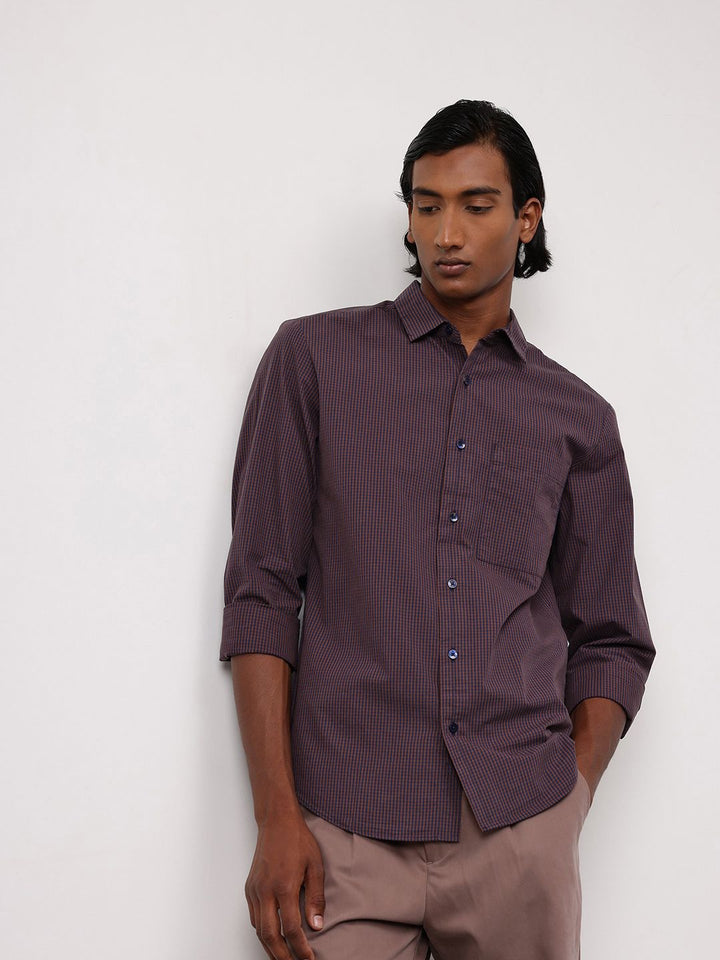ether Classic Fit Gingham Checks Pure Cotton Shirt