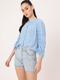 DressBerry Soft Blossom Printed Ruched Raglan Sleeves Shirt