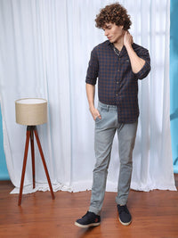 The Indian Garage Co Men Navy Blue & Brown Checked Casual Shirt
