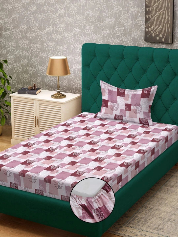 Myntra Elegant Homes Pink Geometric 400 TC Single Bedsheet with 1 Pillow Covers