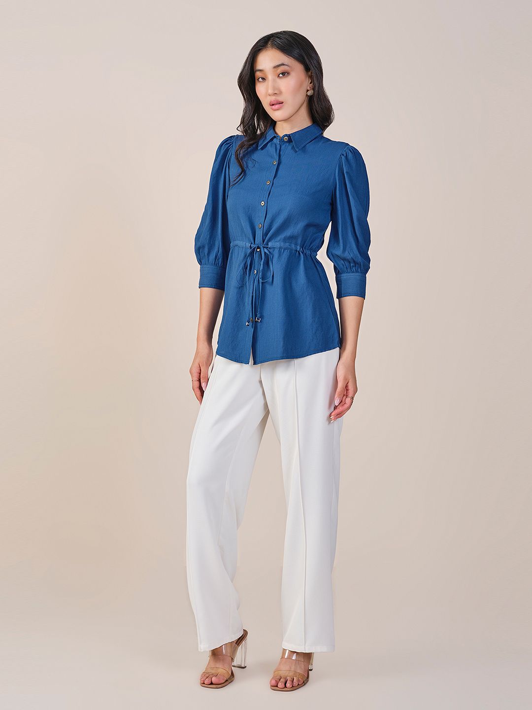 AND Shirt Style Waist Tie-Ups Solid Top