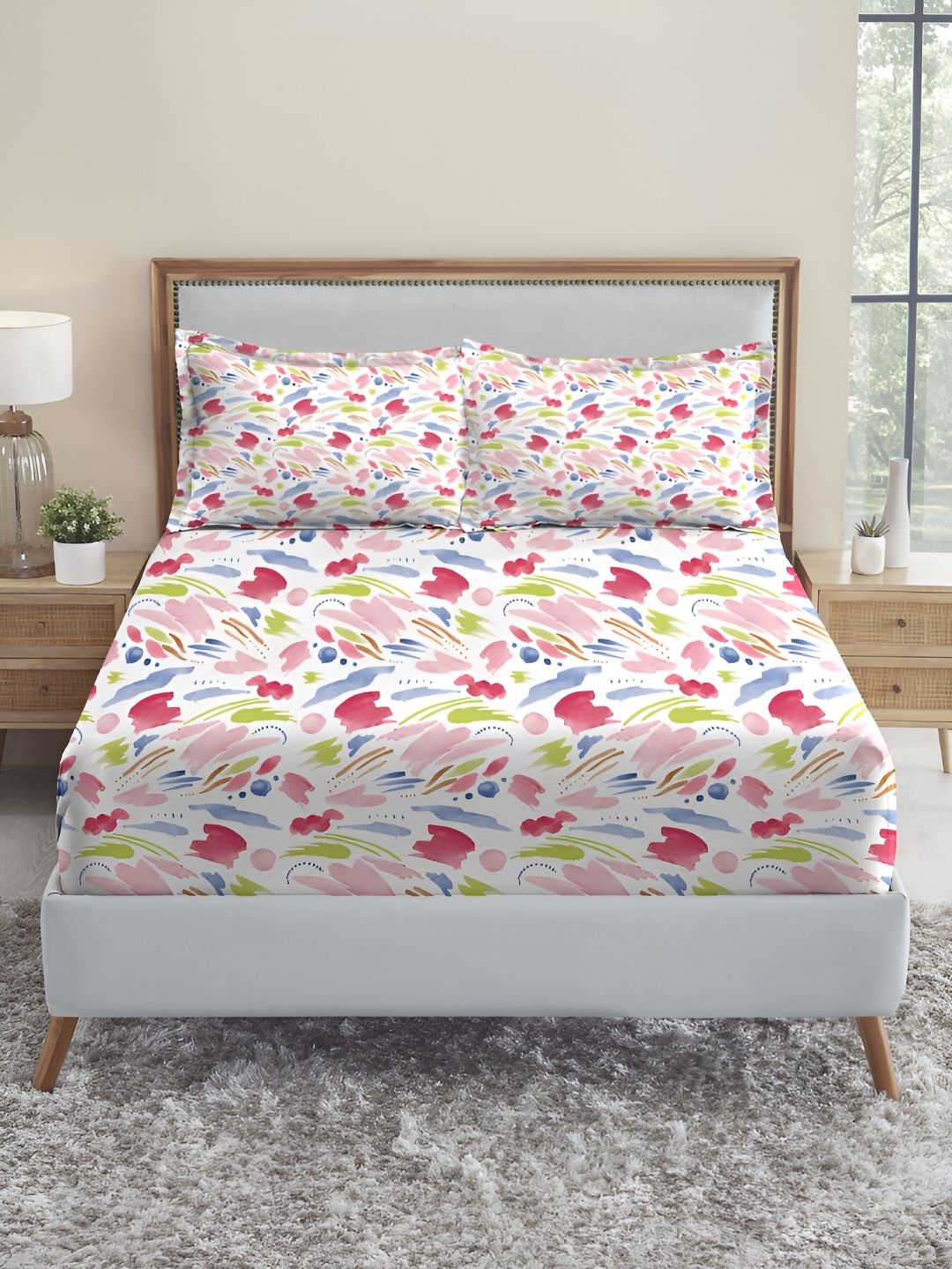 MYTRIDENT Sweet Temptation Soft Comfort Fitted 210TC King Cotton 1 Fittedsheet with 2 Pillow Covers