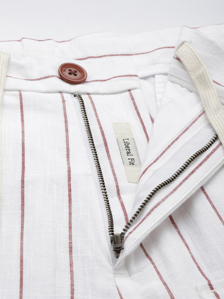 Mr Bowerbird Men Cotton Flax Liberal Fit Striped Trousers