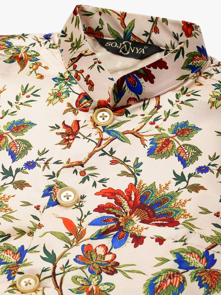SOJANYA Men Navy Blue Kurta with Churidar And Nehru Jacket
