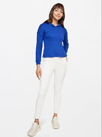AND Women Blue Solid Hood Long Sleeves Top