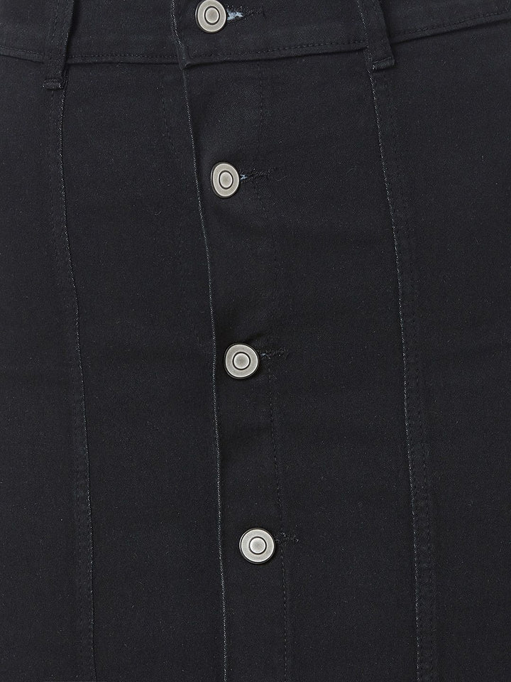 Miss Chase Black Denim Mini Straight Skirt