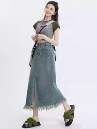 DressBerry Women Denim A-Line Midi Skirt