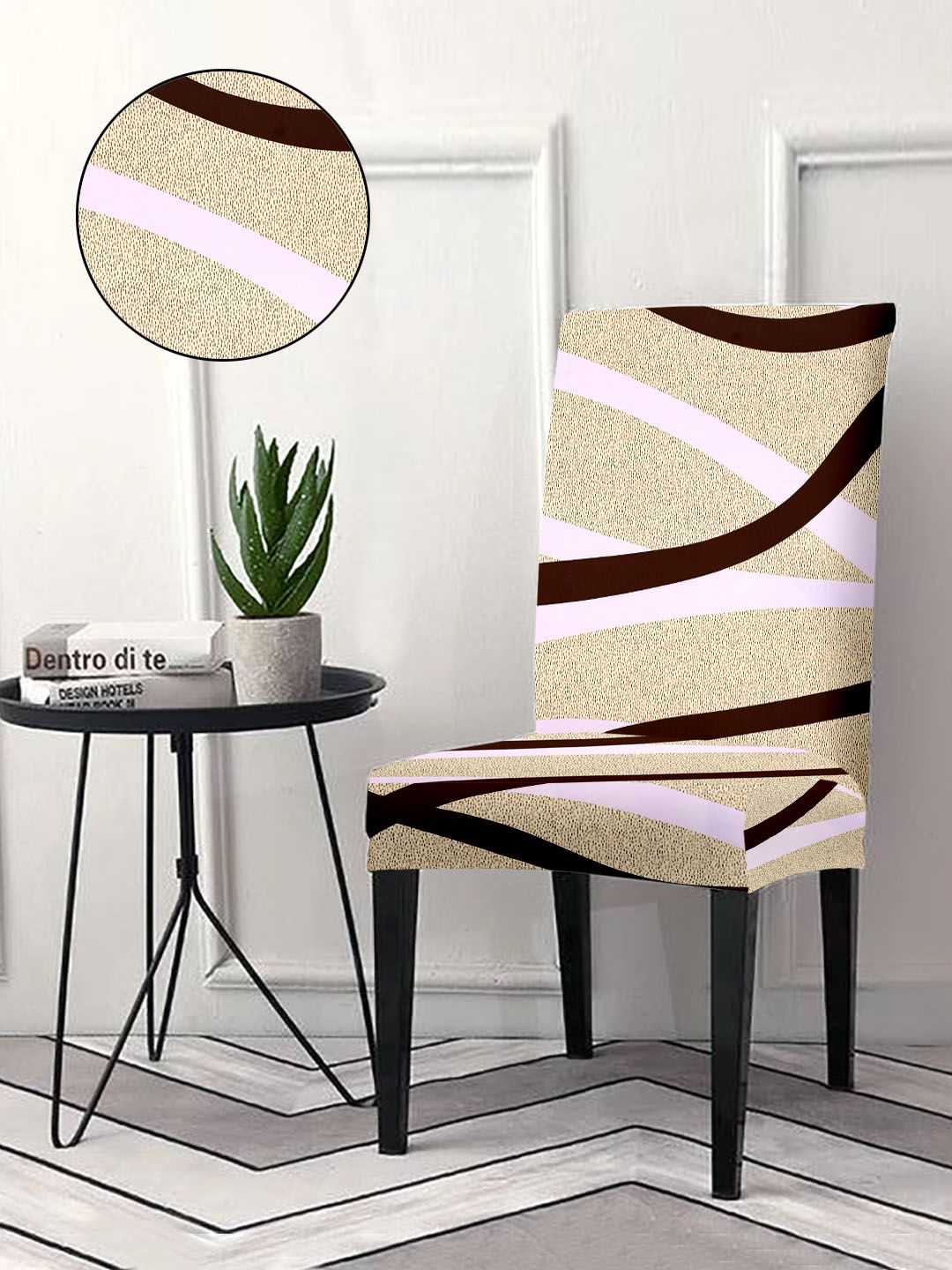 Cortina Beige & Brown 6-Pieces Abstract Printed Super Stretchy Dining Chair Covers