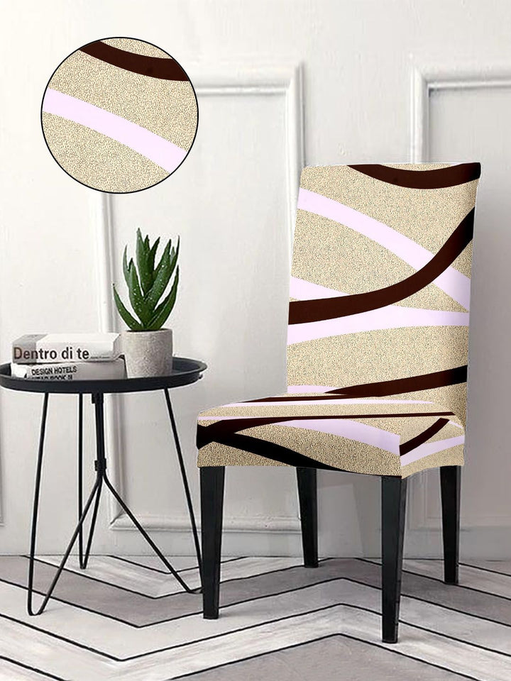 Cortina Beige & Brown 6-Pieces Abstract Printed Super Stretchy Dining Chair Covers