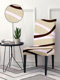 Cortina Beige & Brown 6-Pieces Abstract Printed Super Stretchy Dining Chair Covers