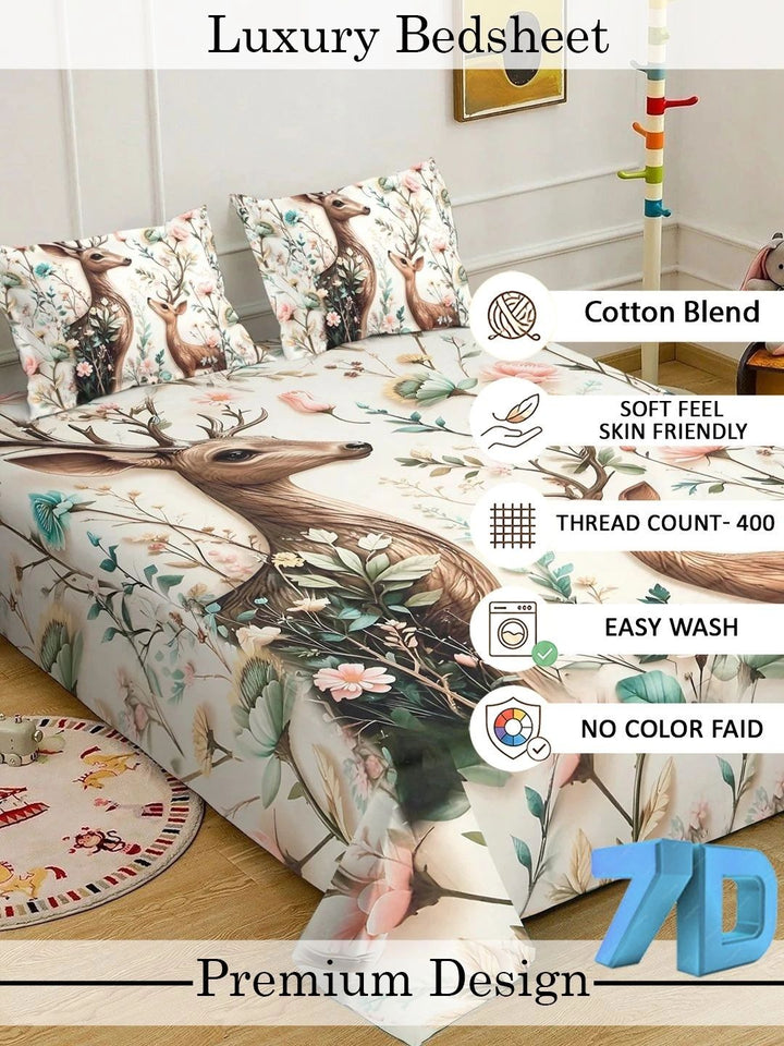 Myntra Elegant Homes Cream-Coloured 400 TC King Bedsheet with 2 Pillow Covers