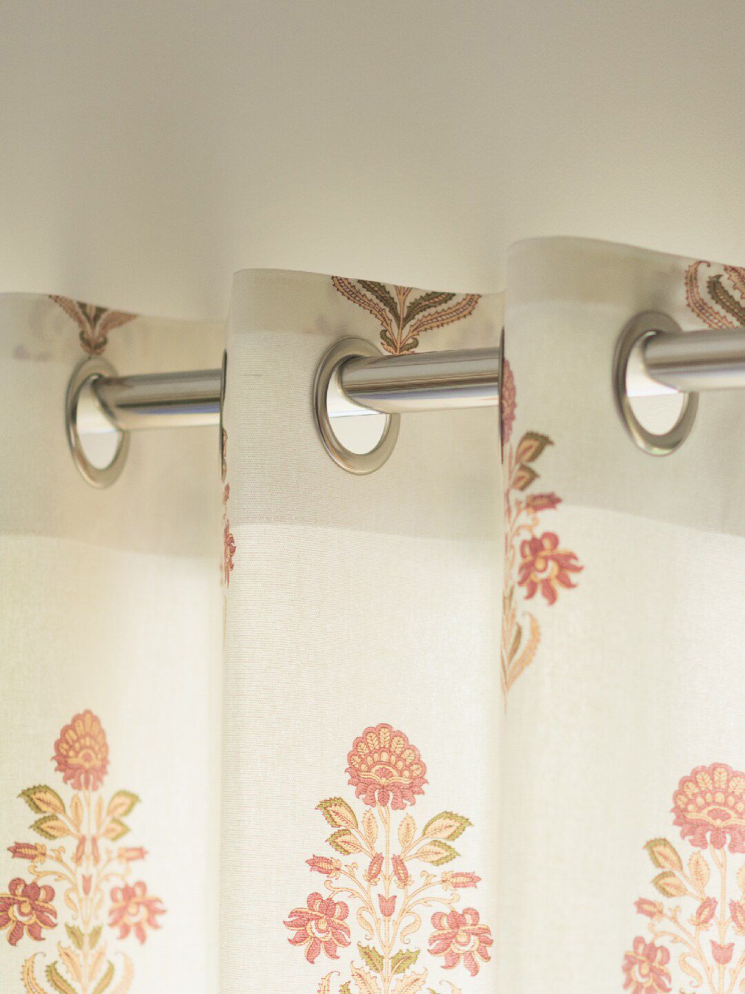 URBAN SPACE Off White & Maroon 2-Pieces Ethnic Motifs Cotton Long Door Curtains