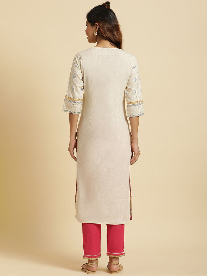 W Women Ethnic Motifs Printed Straight Pure Cotton Kurta