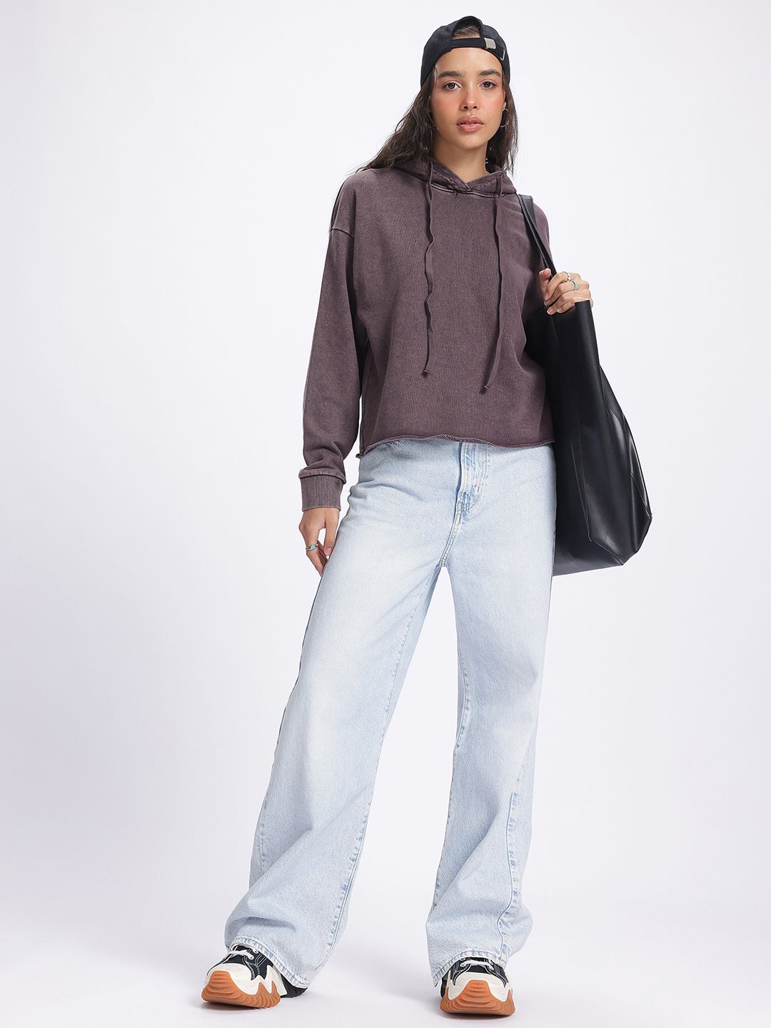 DressBerry Raw Hem Drop-Shoulder Hooded Sweatshirt