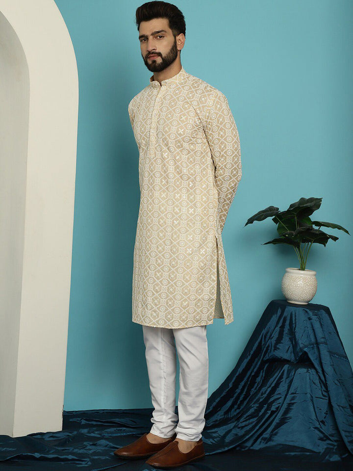 SOJANYA Motif Etnik Sulam Kurta Kapas Tulen dengan Churidar