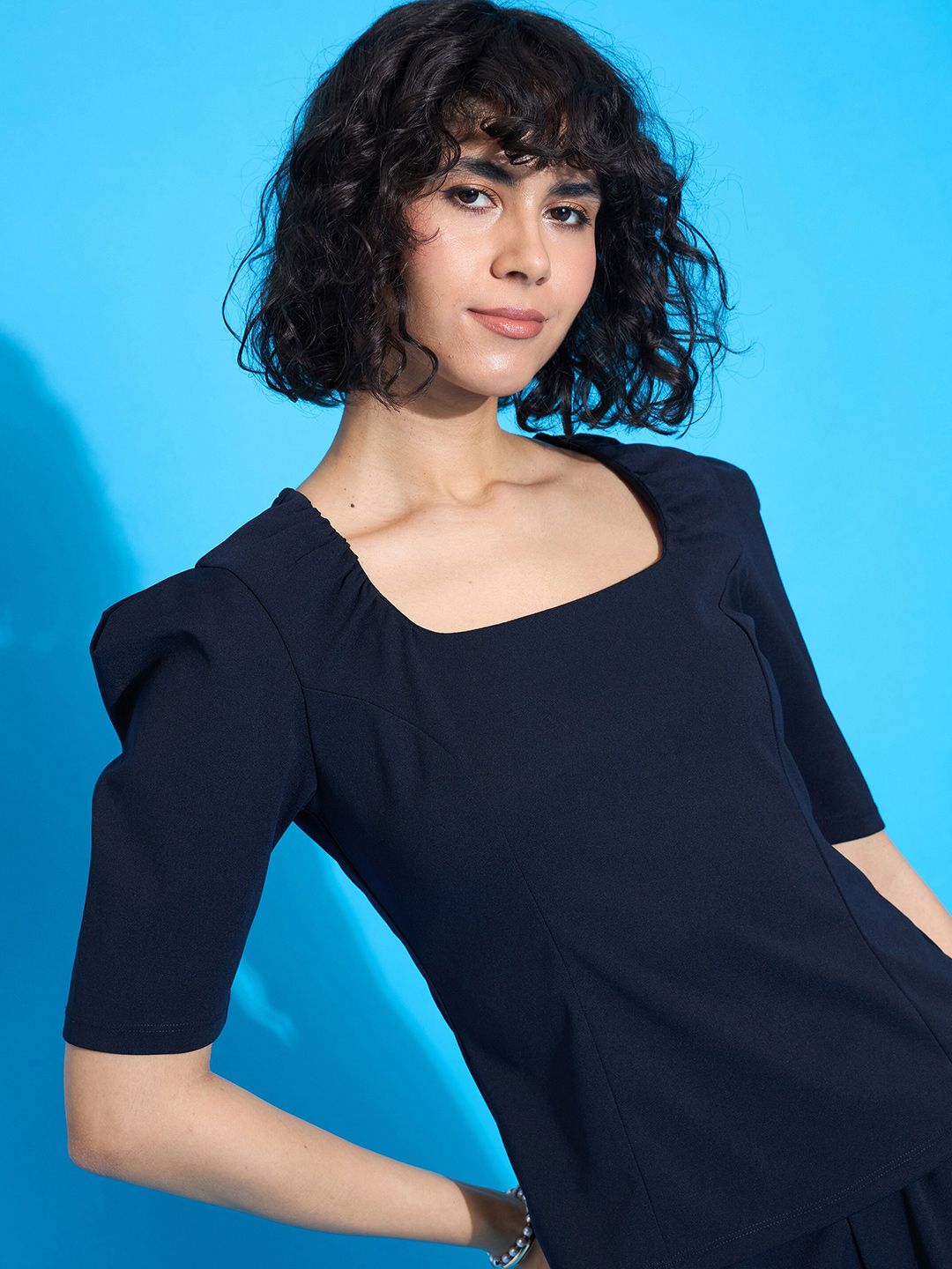 SASSAFRAS worklyf Square Neck Puff Sleeve Top