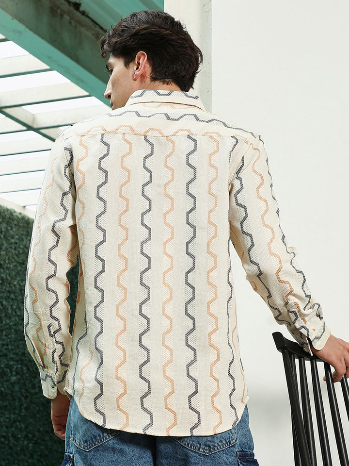 Campus Sutra Men Comfort Fit Geometric Printed Spread Collar Cotton Casual Shirt