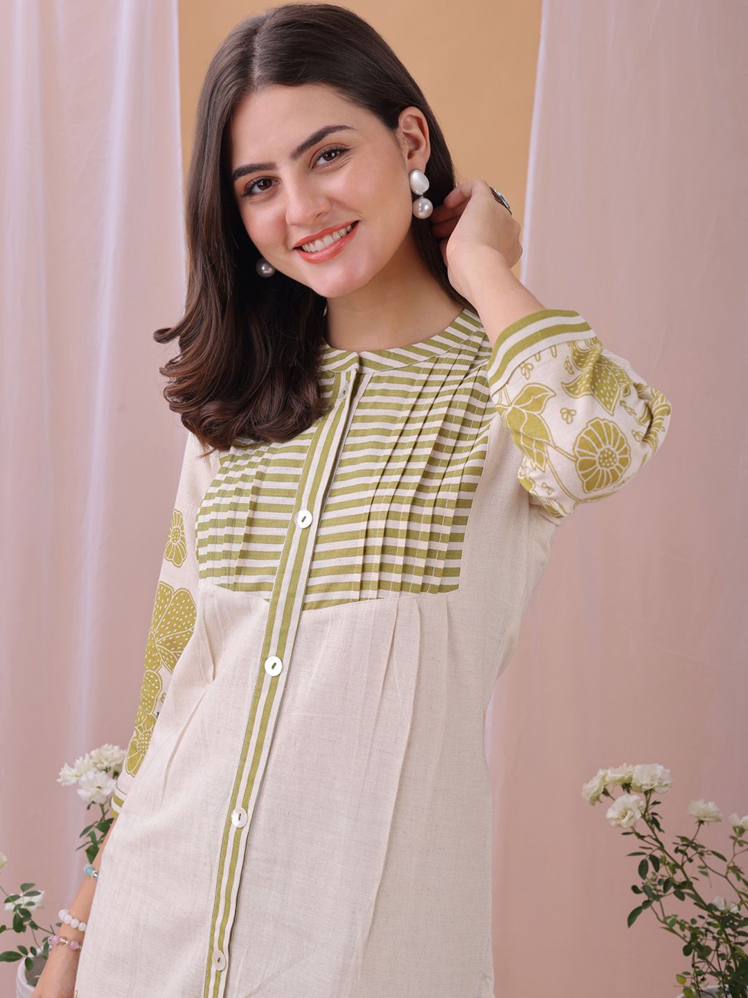 KALINI WomenParrot Green Floral Printed Pure Flex Cotton Co-ord Set