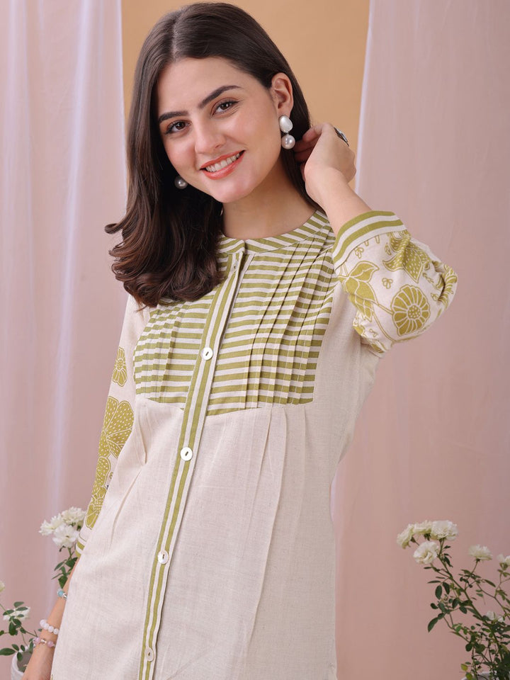 KALINI WomenParrot Green Floral Printed Pure Flex Cotton Co-ord Set