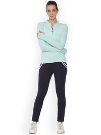 Campus Sutra Women Turquoise Blue Solid Henley Neck T-shirt