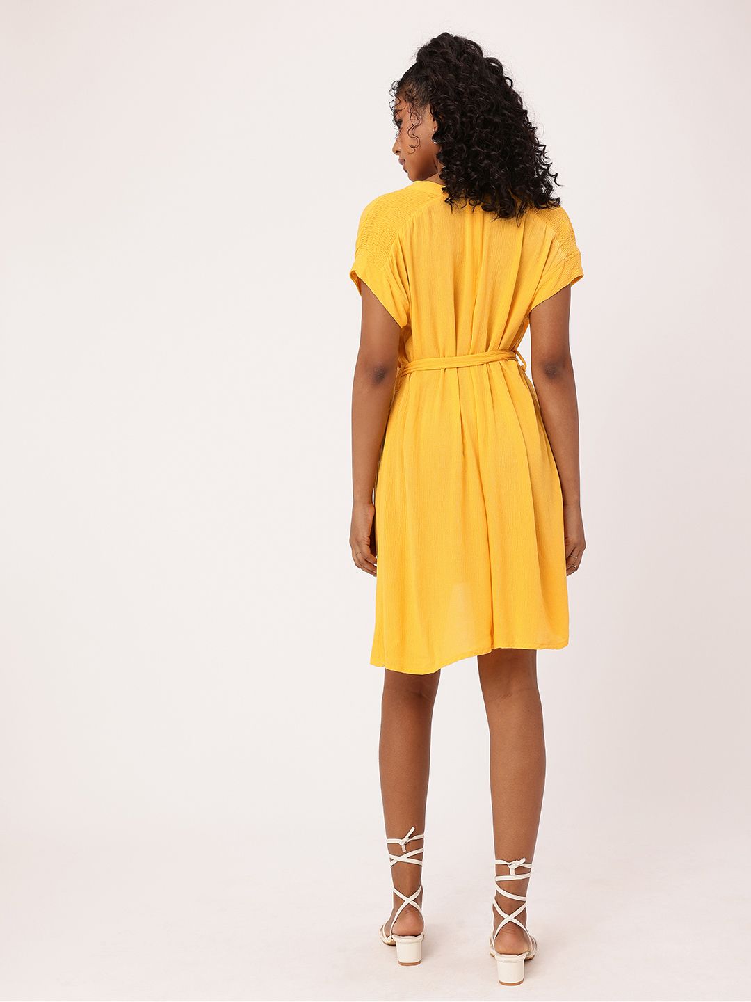 DressBerry Endearing Chic Smocked Waist Tie Up A-Line Mini Dress