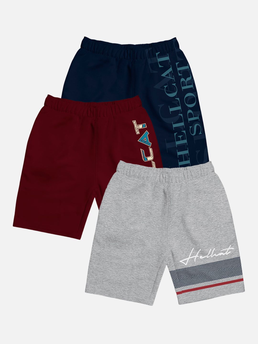 HELLCAT Boys Pack Of 3 Typography Printed Shorts