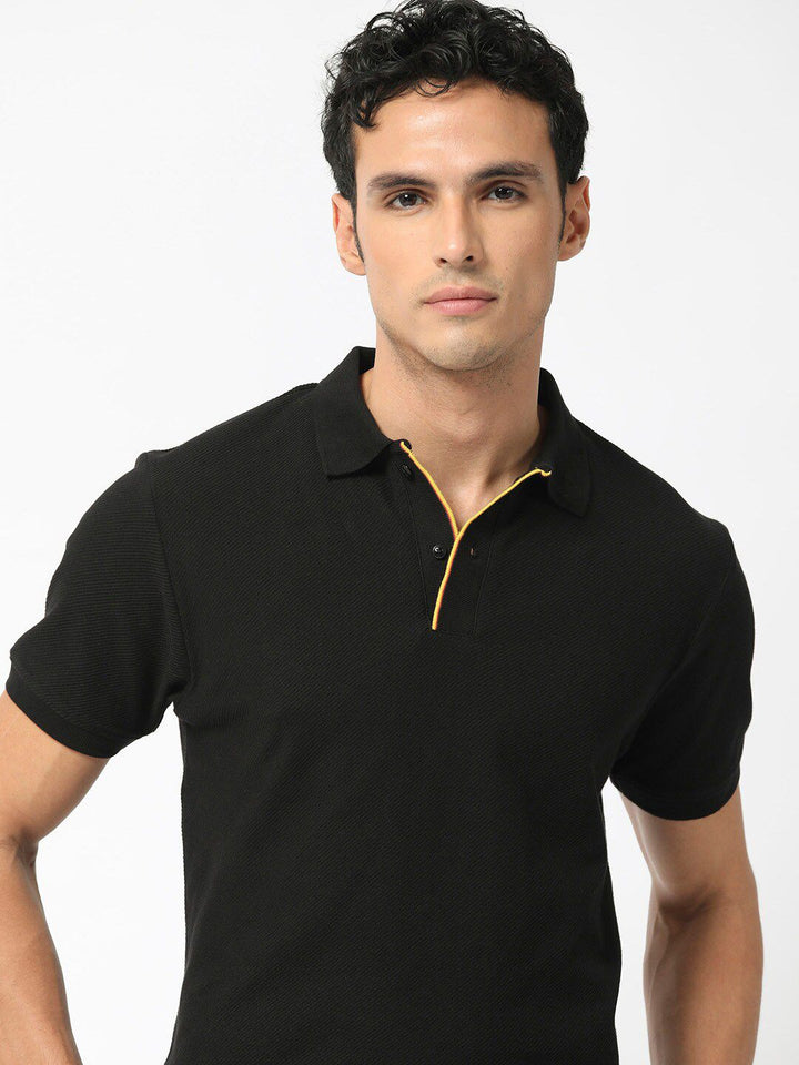 RARE RABBIT Men Rings-4 Slim Fit Solid Polo Collar T-Shirt
