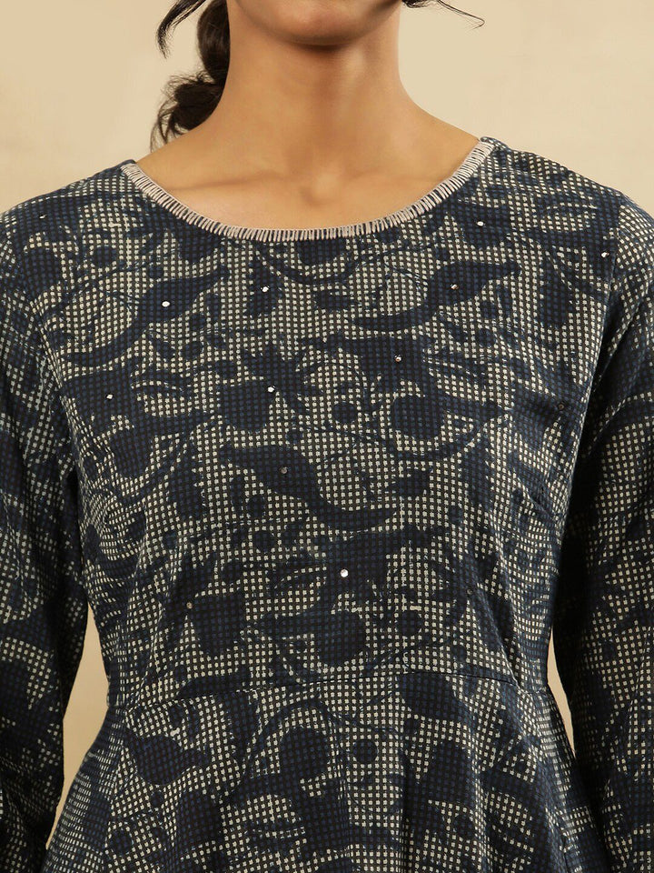 W Floral Printed A-Line Midi Cotton Dress