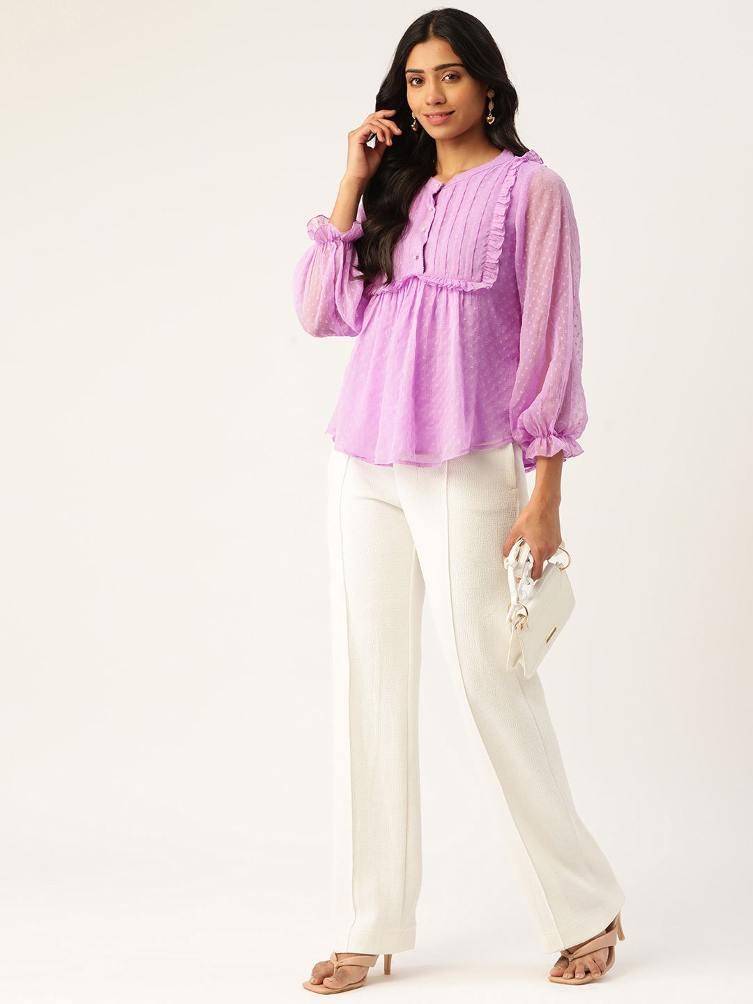 Antheaa Women Lavender Dobby Weave Top