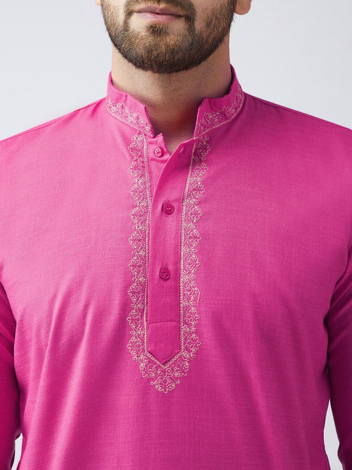 SOJANYA Men Pink Sulam Kurta Pendek