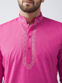 SOJANYA Men Pink Sulam Kurta Pendek