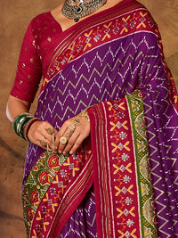 Saree mall Purple & Red Ethnic Motifs Printed Patola Saree