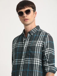 THE BEAR HOUSE Slim Fit Tartan Checked Button Down Collar Twill Casual Shirt